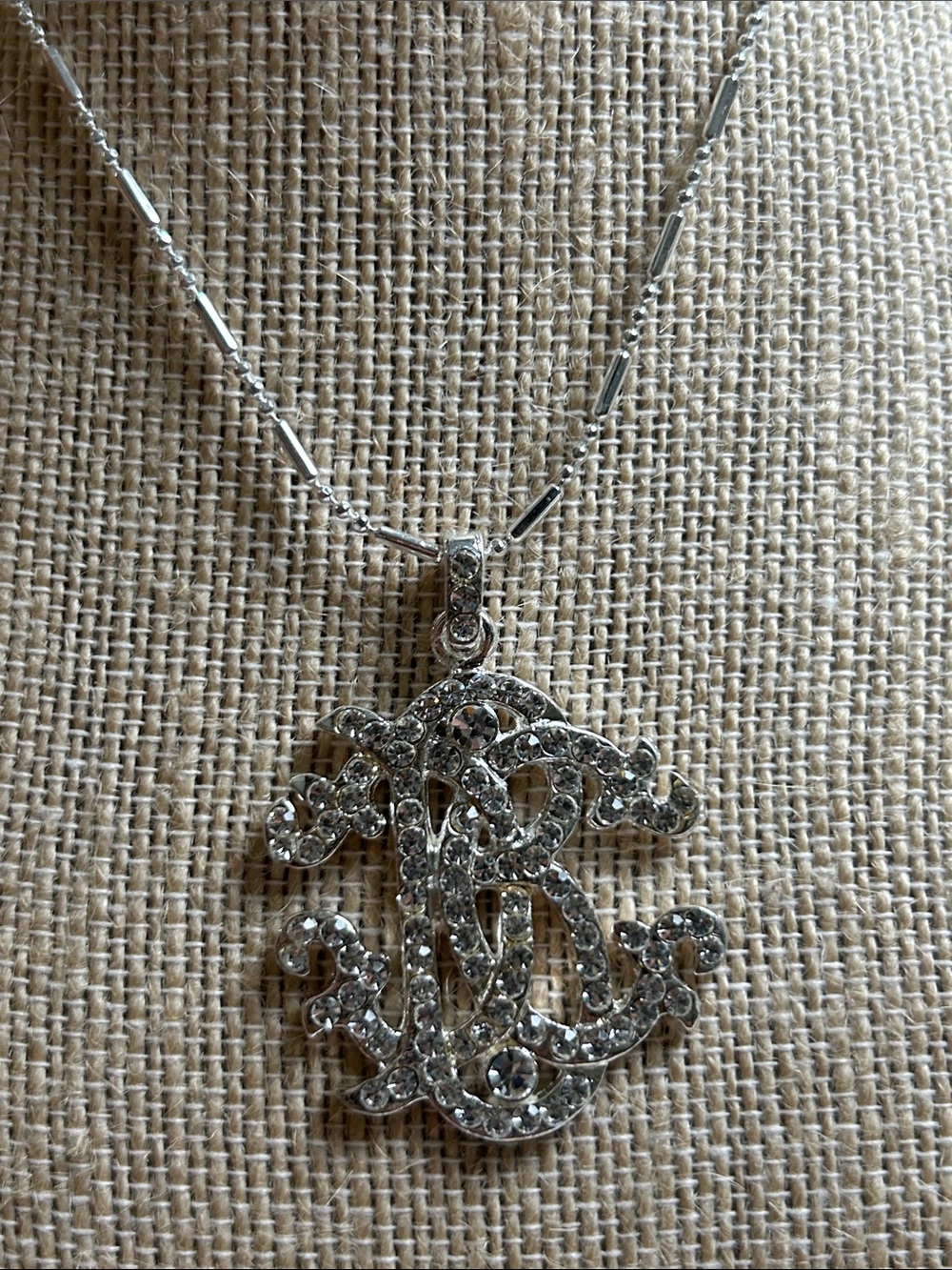 Silver Crystal Monogram Pendant Necklace - Silver